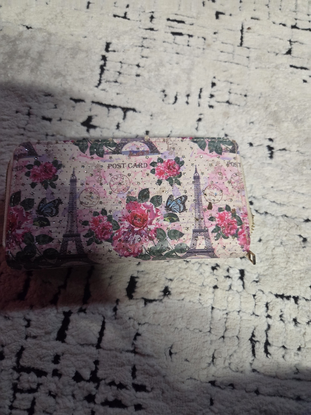 Floral Eiffel Zip-Around Wallet - Pink NWOT